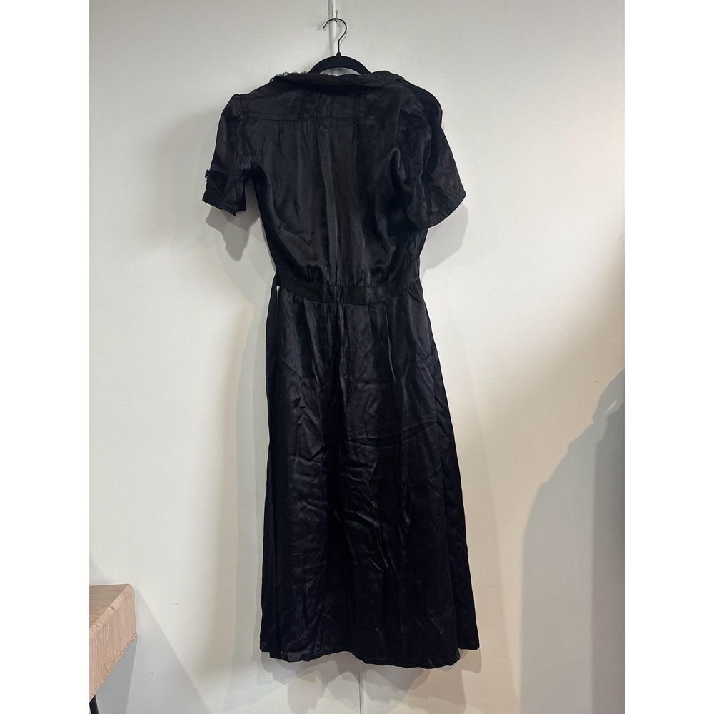 Vintage Gunne Sax By Jessica Dress Juniors 11 Black Satin Shirt Maxi A-Line 70s - Picture 2 of 8